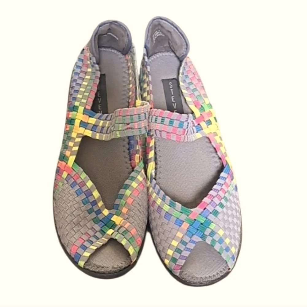 Steven By Steve Madden Multicolor Woven Wedges Elastic Peep Toe Wedges  Size 9.5